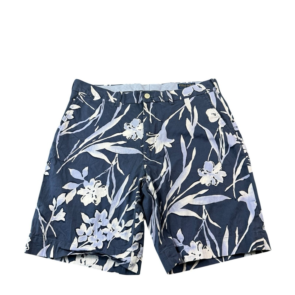 Polo Ralph Lauren Blue White Floral Men's Cotton Chino Golf Short Size 32